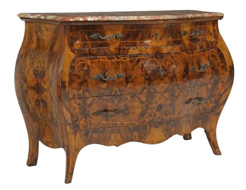 Appraisal: Italian Louis XV style burlwood bombe commode early th c