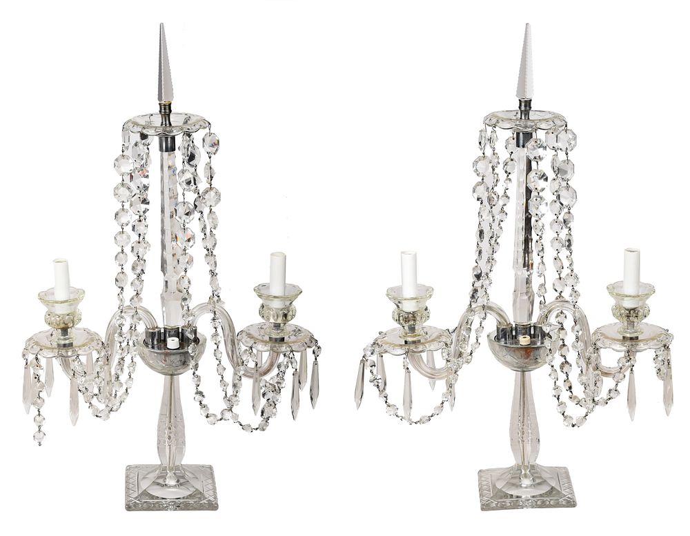 Appraisal: Pair Regency Style Cut Glass Candelabra probably British late th