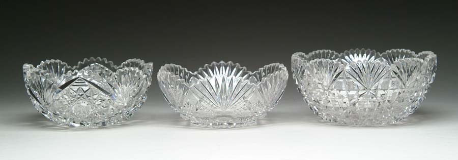 Appraisal: THREE CUT GLASS BOWLS All are cut in hobstar and