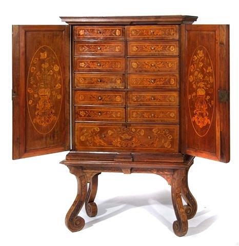 Appraisal: AN TH CENTURY DUTCH WALNUT AND MARQUETRY CABINET on stand