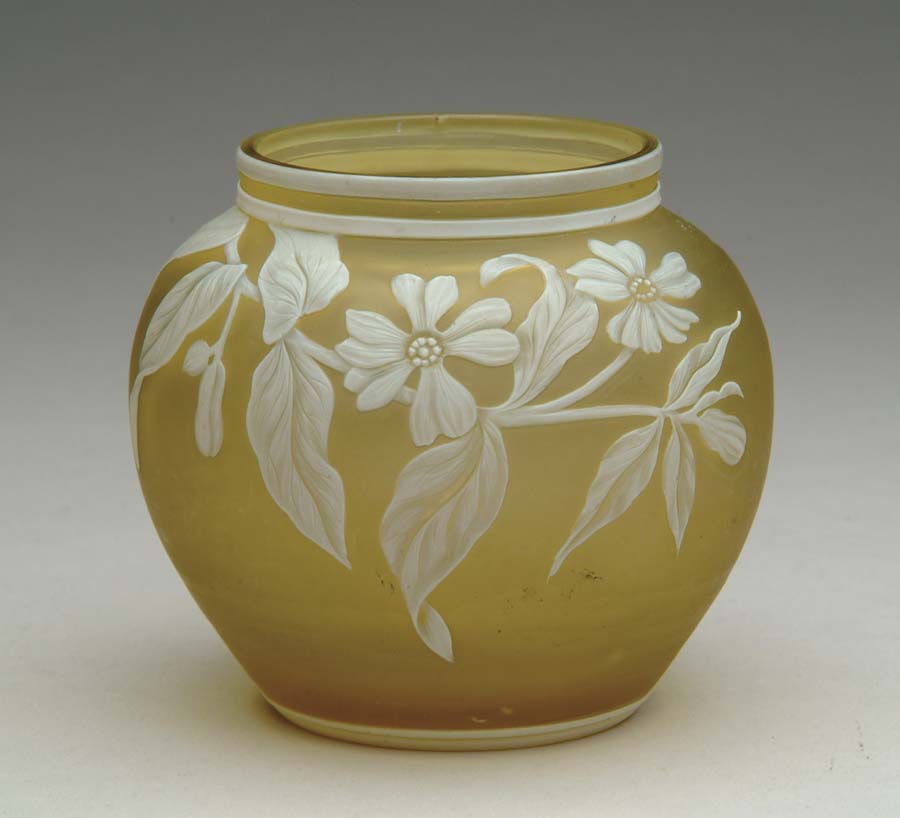 Appraisal: WEBB CAMEO VASE Nice squat vase has beautifully detailed white