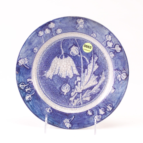 Appraisal: DEDHAM Crackleware plate entirely painted in blue and white with