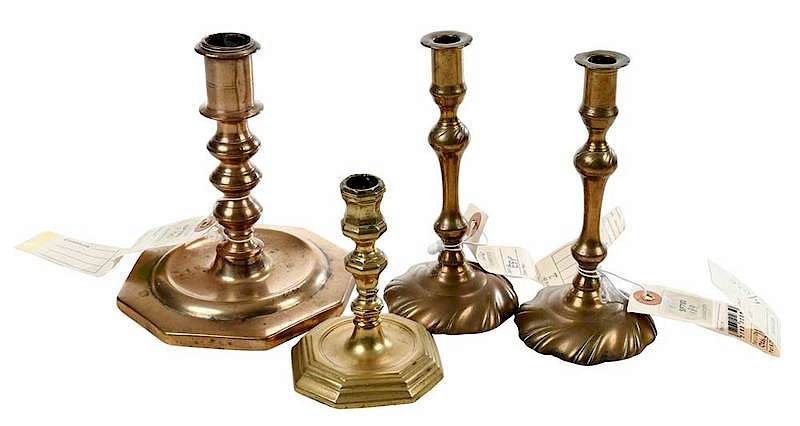 Appraisal: Four Georgian Bell Metal Sticks British circa comprising pair George