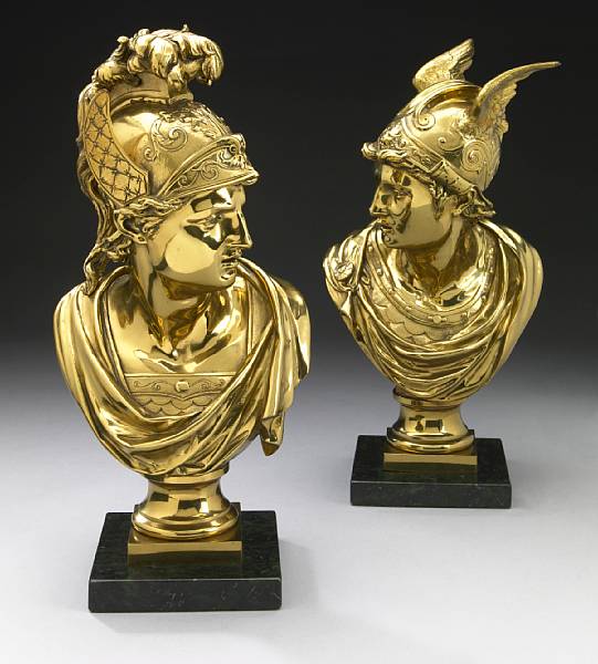 Appraisal: A pair of gilt brass busts of Mars and Mercury