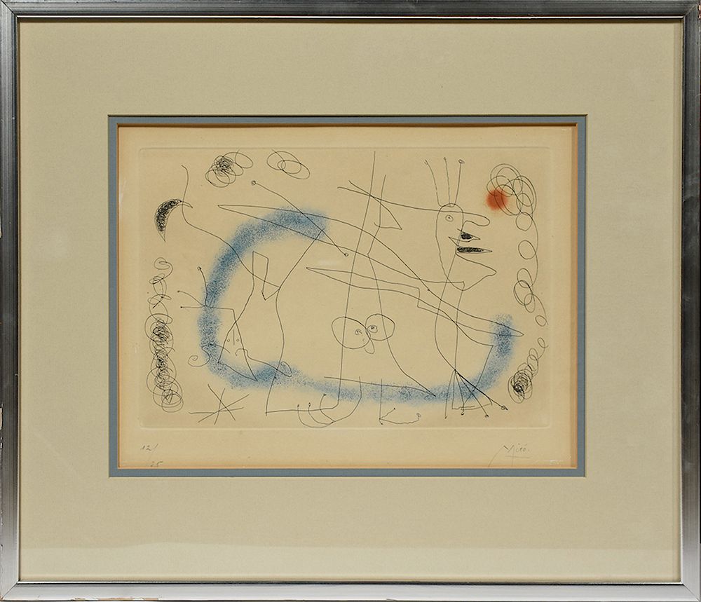 Appraisal: Joan Miro etching and aquatint pencil signed and numbered Joan