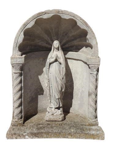 Appraisal: pc Cast stone garden niche and figure thc comprising religious