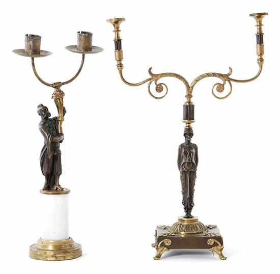 Appraisal: French figural bronze candleholders th century two-light chinoiserie candleholder H