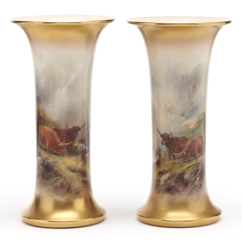 Appraisal: A pair of Royal Worcester spill vases and painted by