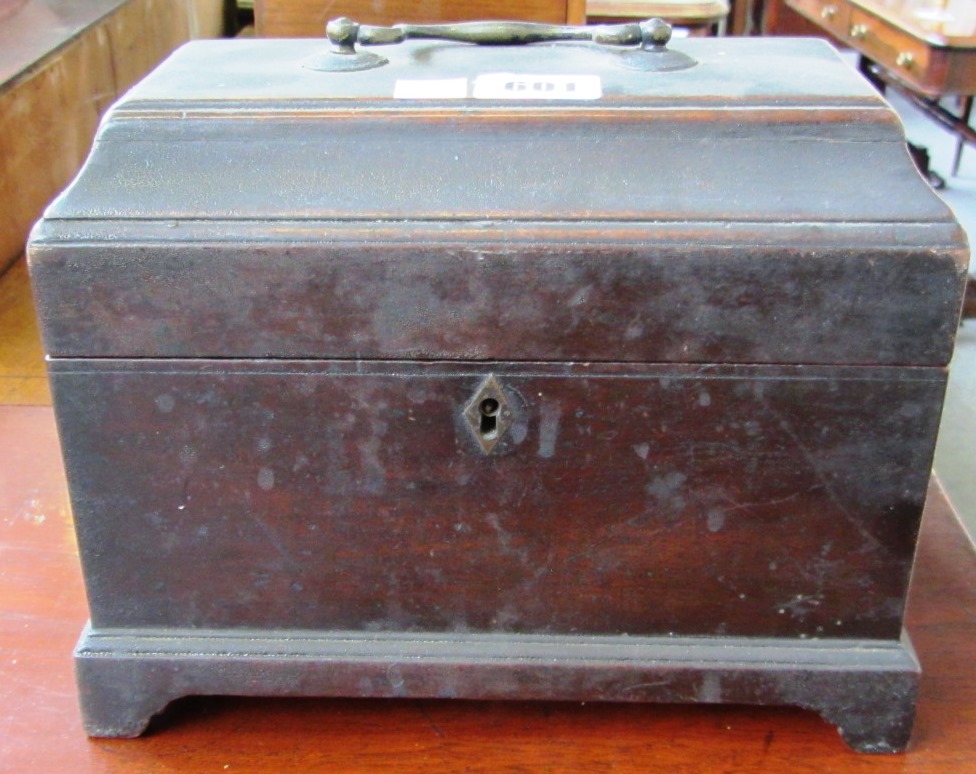 Appraisal: A mid th century mahogany rectangular tea caddy on bracket