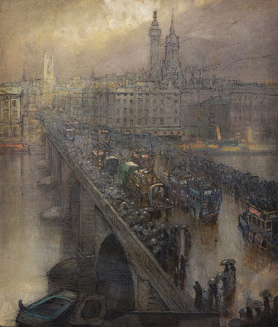 Appraisal: DONALD MAXWELL - London Bridge at rush hour signed and