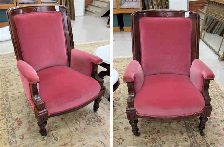 Appraisal: A PAIR OF VICTORIAN EASTLAKE LIBRARY ARMCHAIRS American or English