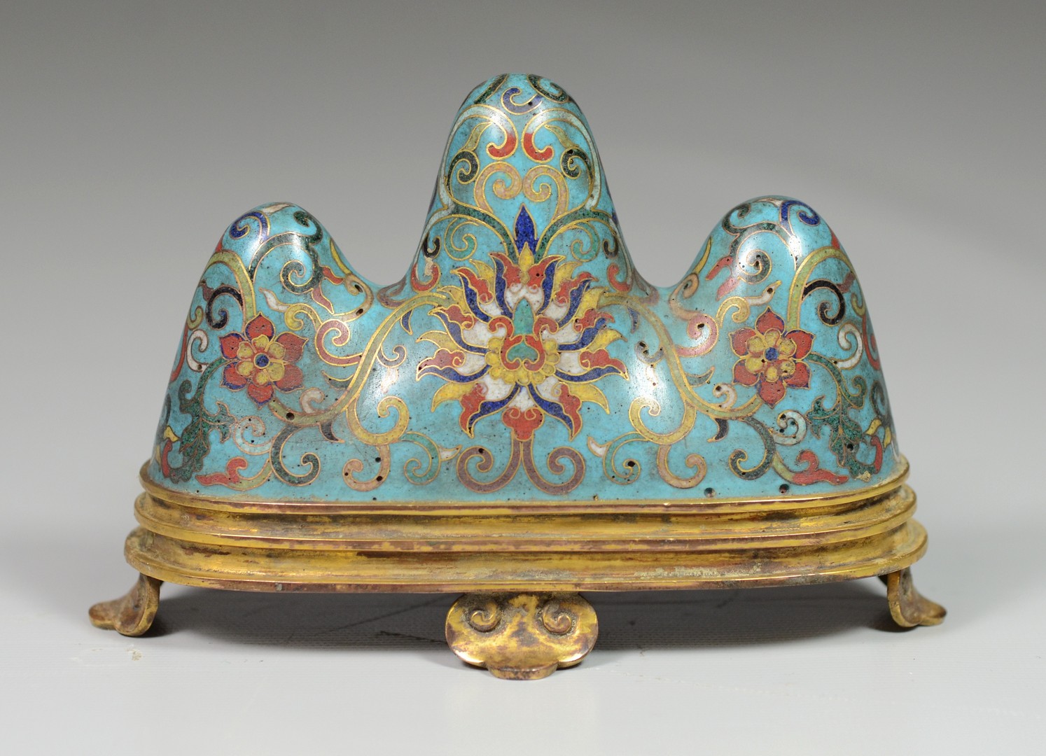 Appraisal: Chinese cloisonne brush rest gilt bronze with -character mark to