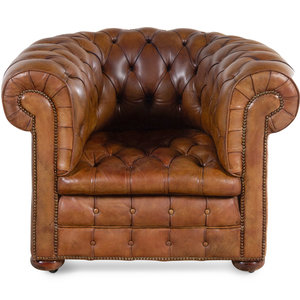 Appraisal: A Leather Upholstered Chesterfield Armchair Mid- th Century Height x