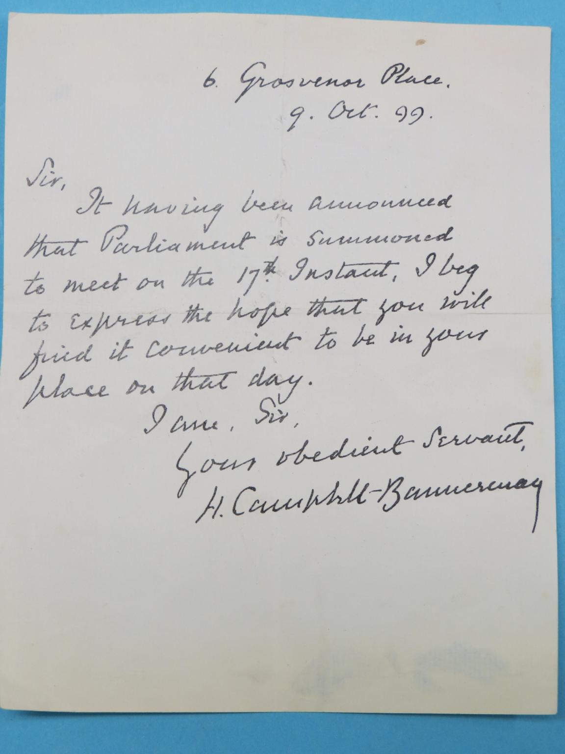 Appraisal: Henry Campbell Bannerman - - signed letter