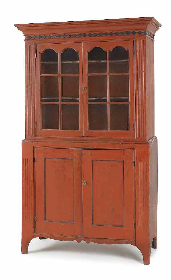 Appraisal: Hackensack New Jersey painted two-part wall cupboard ca the molded