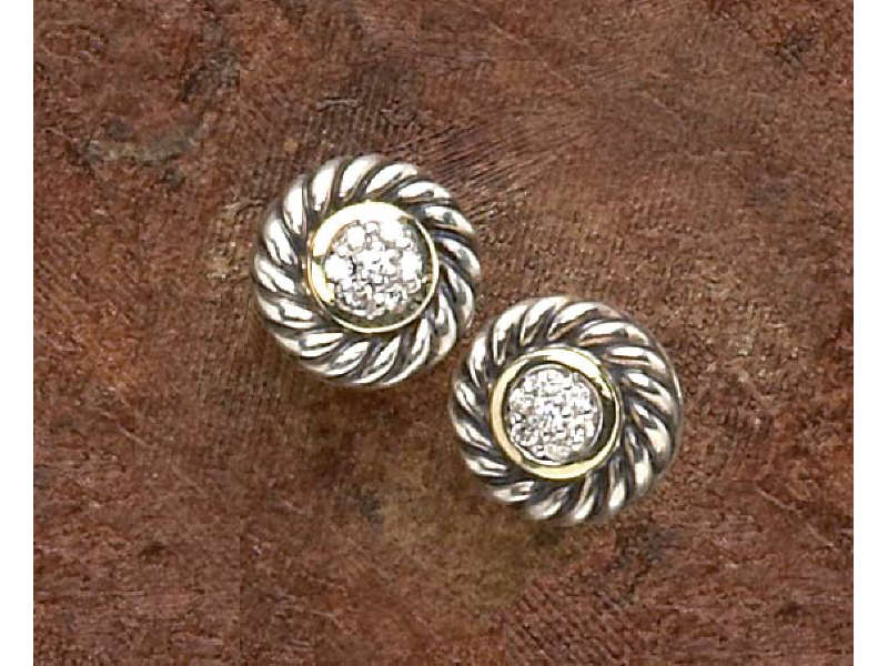 Appraisal: DAVID YURMAN DIAMOND EARRINGS Sterling pierced earrings with k yellow