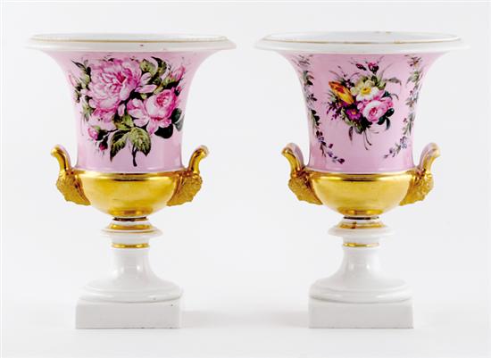 Appraisal: Pair of Paris porcelain vases circa classical urn on pedestal