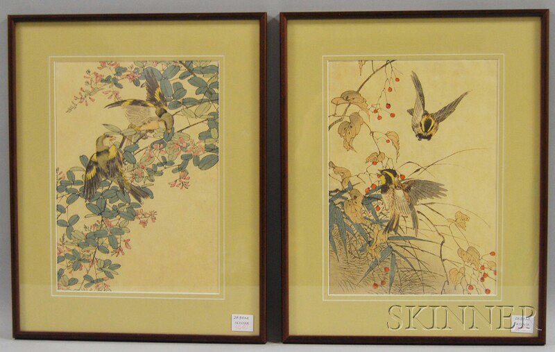 Appraisal: Two Framed Japanese Woodblock Bird Prints one depicting yellow- and