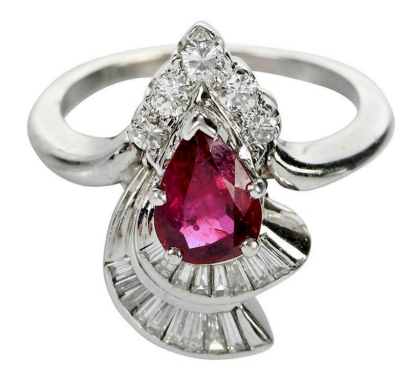 Appraisal: kt Ruby Diamond Ring center pear cut ruby estimated weight