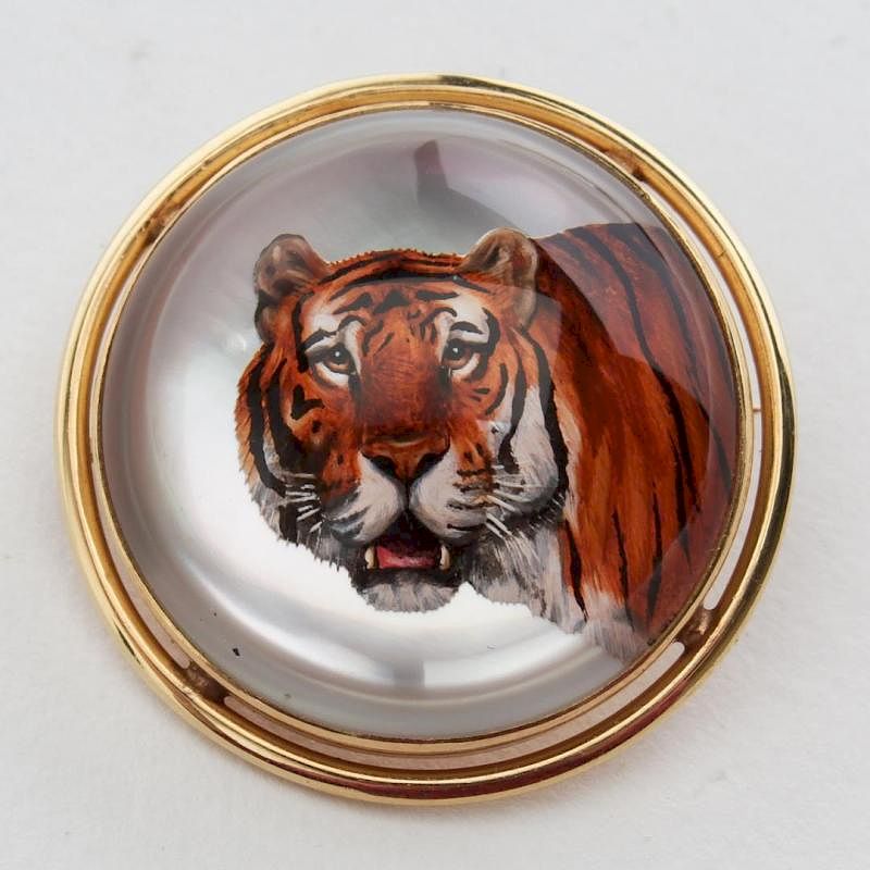 Appraisal: Victorian Essex K Gold Crystal Tiger Brooch Victorian Essex K