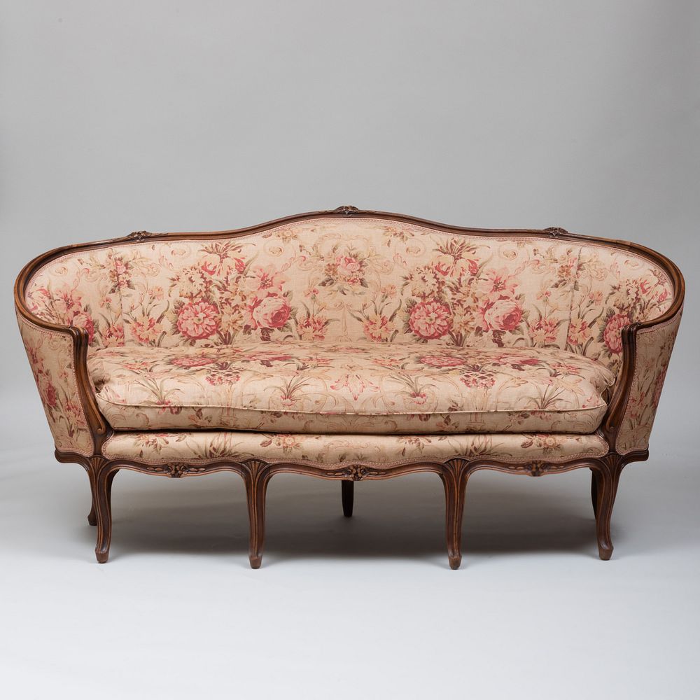 Appraisal: Louis XV Style Beechwood Canap Upholstered in floral linen x