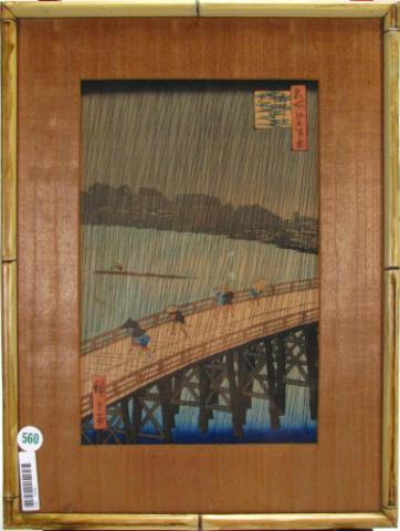 Appraisal: Ando Hiroshige Japan - Color Woodcut ''Oshashi Bridge Atake in