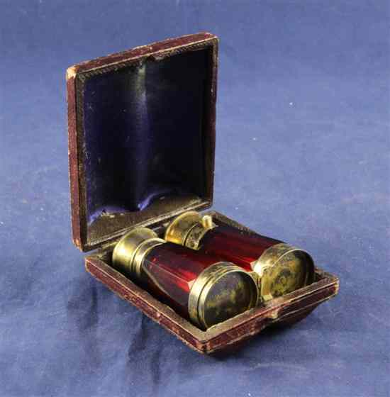 Appraisal: A cased th century mounted double ended panelled ruby glass