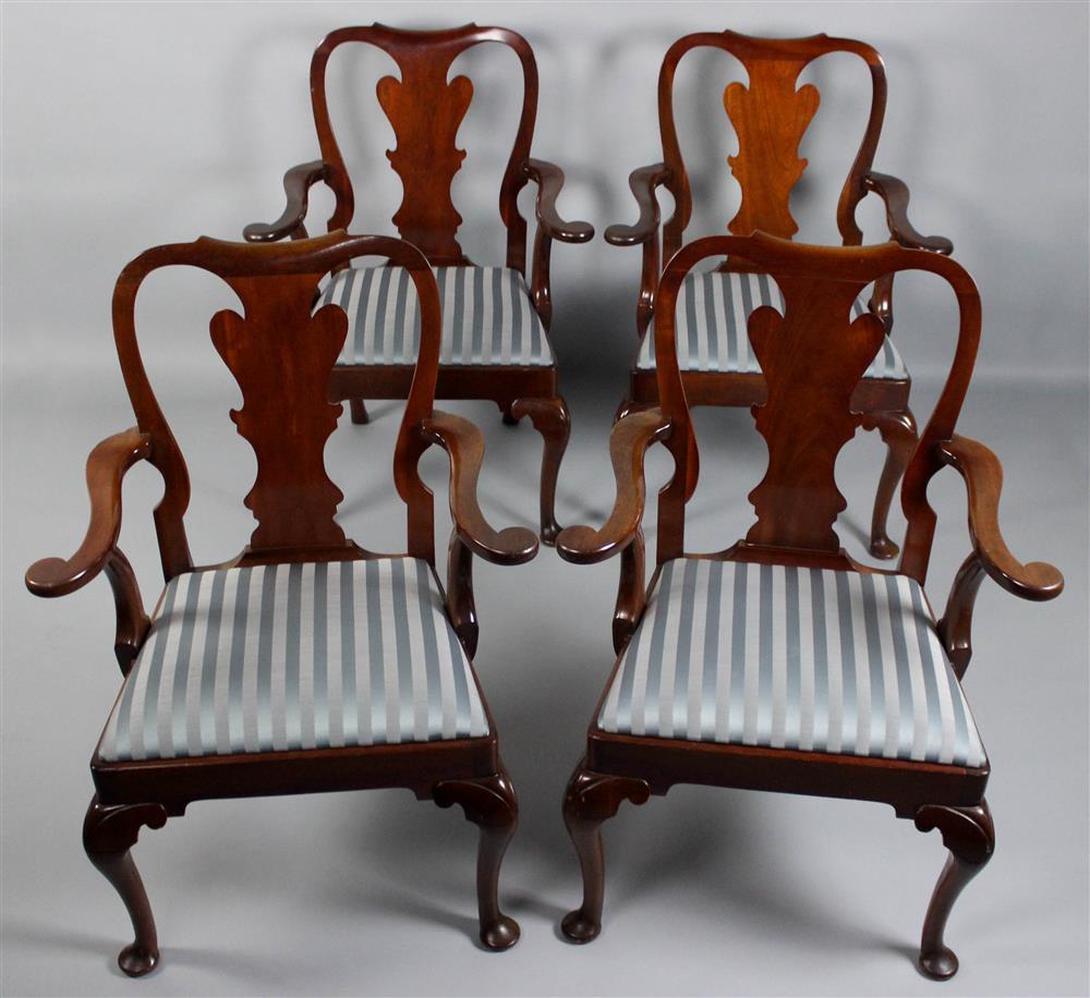 Appraisal: SET OF FOUR KINDEL QUEEN ANNE STYLE MAHOGANY ARM CHAIRS