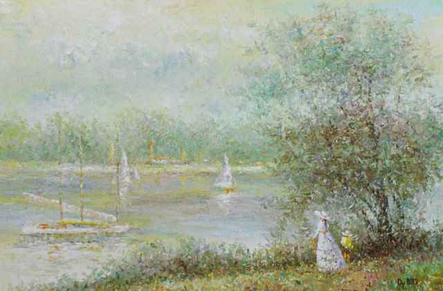 Appraisal: Du Bois Impressionist Oil on Canvas Lake Landscape Henri du