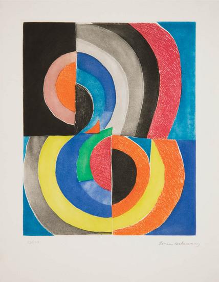 Appraisal: Sonia Delaunay - abstract composition with semicircles etching with aquatint