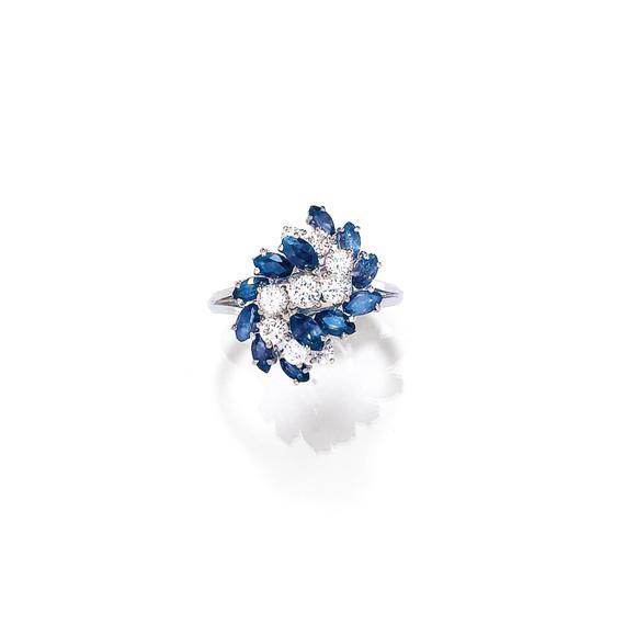 Appraisal: DIAMOND AND SAPPHIRE RING ca White gold Elegant cocktail model