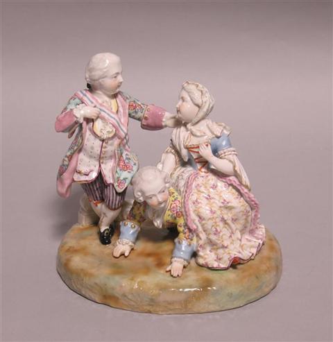 Appraisal: MEISSEN LATER-DECORATED GROUP Blue crossed swords and dot mark modeled