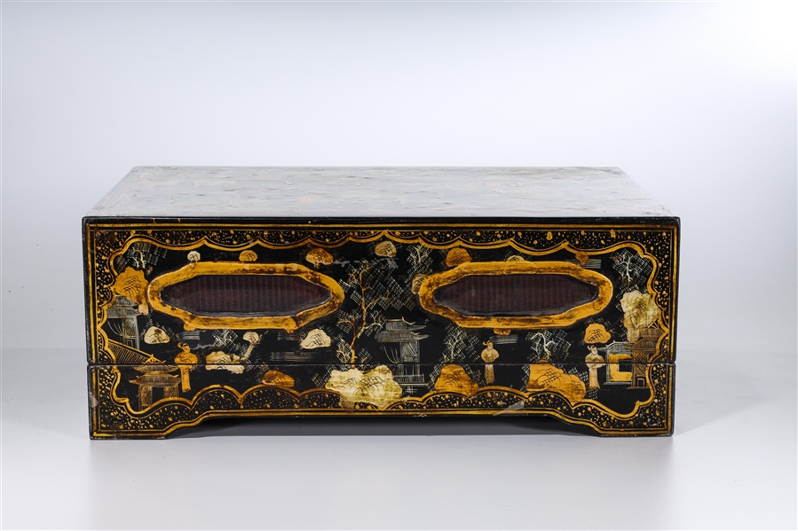 Appraisal: Chinese painted lacquer covered box ink color and gilt painted