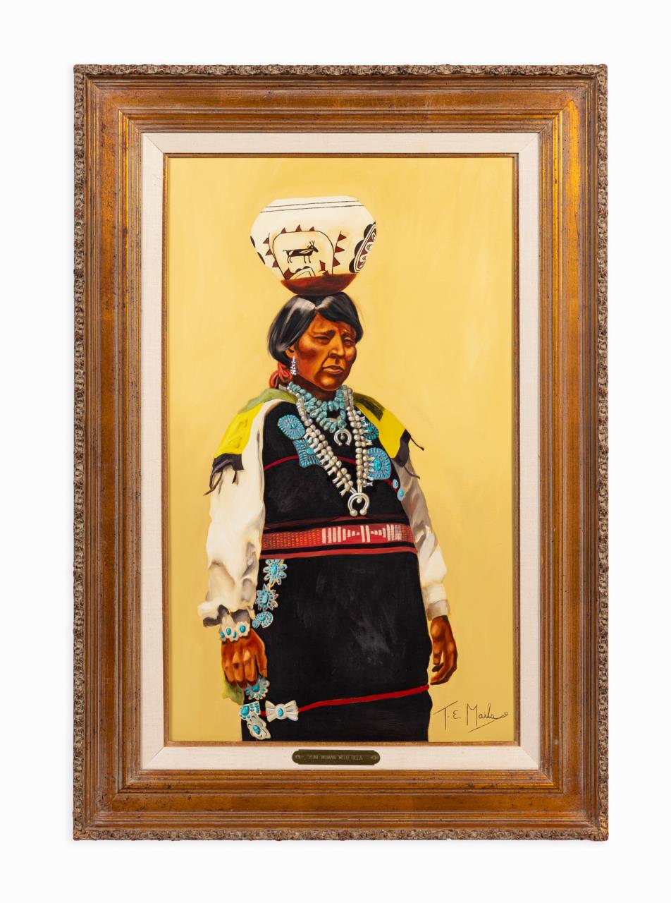 Appraisal: THOMAS E MAILS NATIVE AMERICAN ZUNI WOMAN FRAMED Thomas E