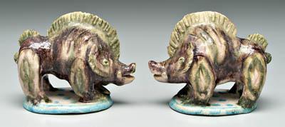 Appraisal: Pair of Guido Gambone ceramic boars Italian - runny polychrome