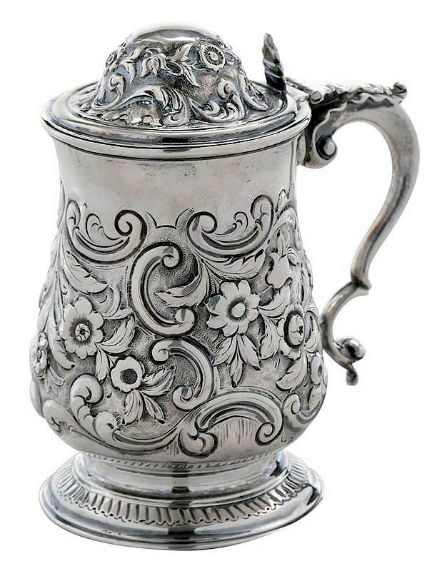 Appraisal: George III English Silver Tankard London later floral and scroll