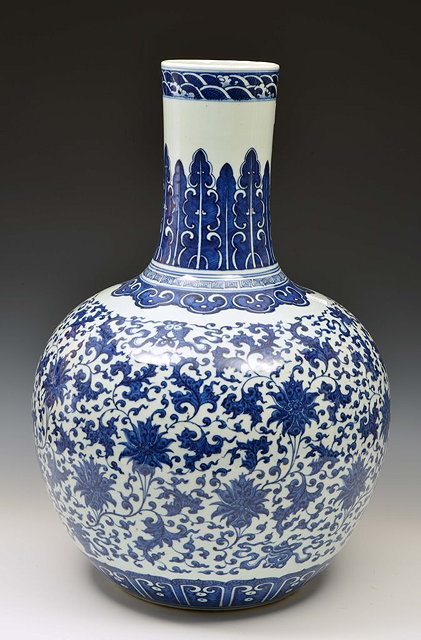 Appraisal: A CHINESE BLUE AND WHITE BALUSTER VASE in the Qianlong