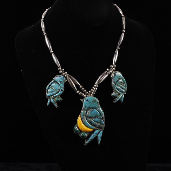 Appraisal: Small Bear Ponca Native American Sterling Silver Turquoise Malachite Yellow