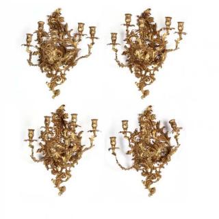 Appraisal: Set of Four French Rococo Style Gilt Brass Sconces early