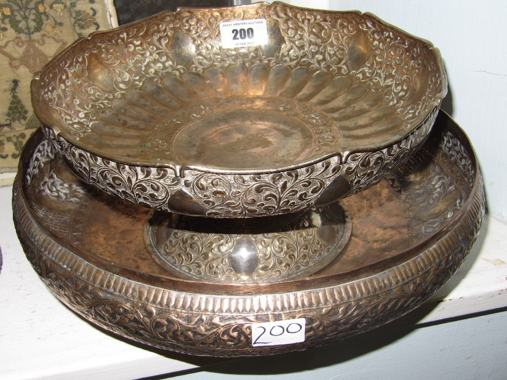 Appraisal: Lot comprising eastern white metal bowl and tazza