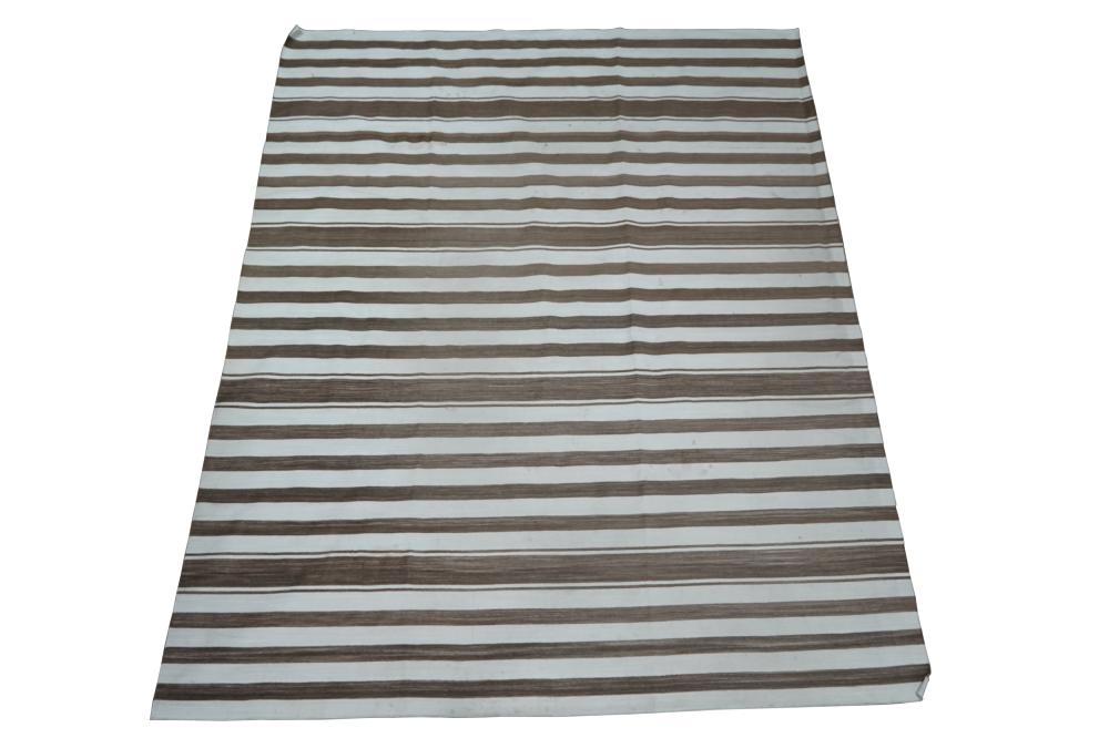 Appraisal: AMAGANSETT STRIPED FLATWEAVE CARPETbrown and cream Condition needs cleaning '