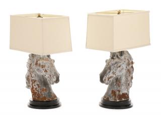 Appraisal: Pair of Cast Iron Horse Head Table Lamps A matched