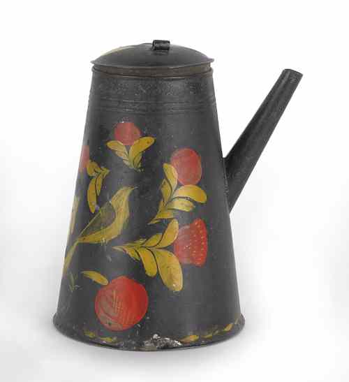 Appraisal: Pennsylvania tole coffee pot th c with bird and fruit