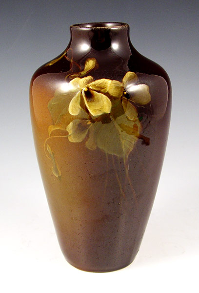 Appraisal: WELLER LOUWELSA PANSY DECORATED ART POTTERY VASE '' Impressed mark