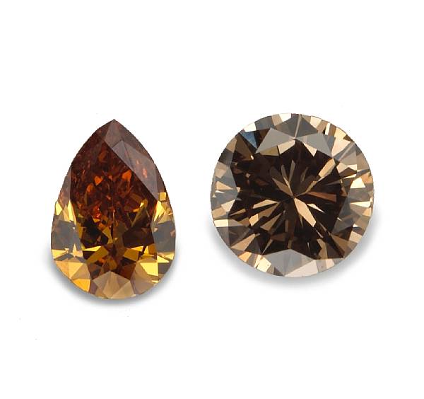 Appraisal: Two unmounted colored diamonds comprising a round brilliant-cut brown diamond