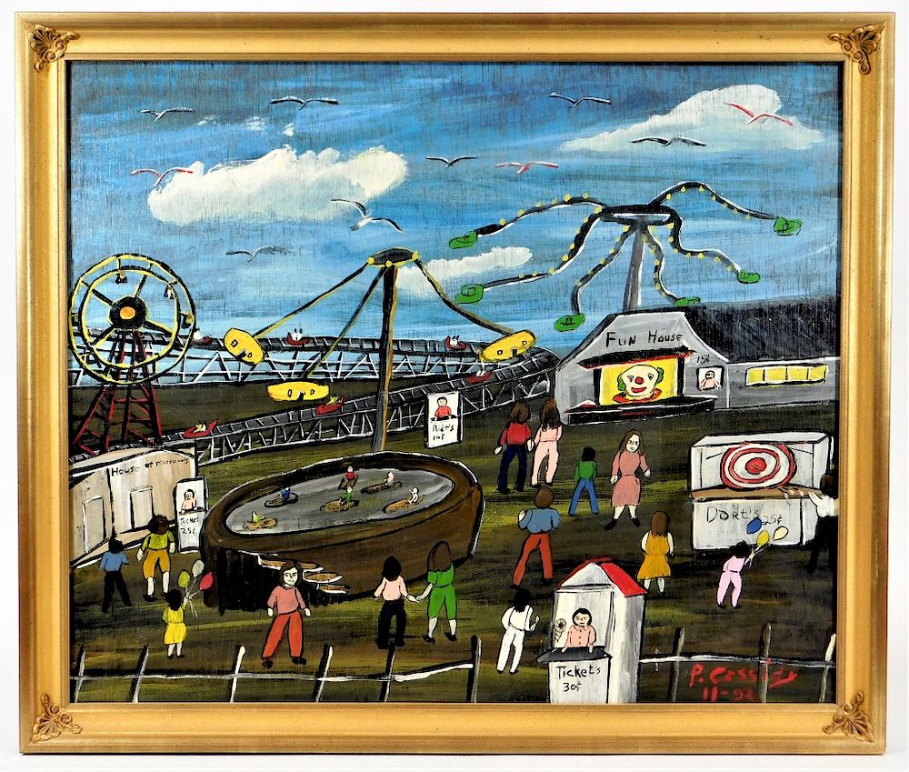 Appraisal: Priscilla Cassidy Naive Folk Art Carnival Painting Priscilla Cassidy Georgia