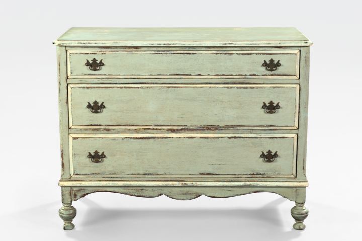 Appraisal: Continental Polychromed Chest the rounded rectangular top with molded edge