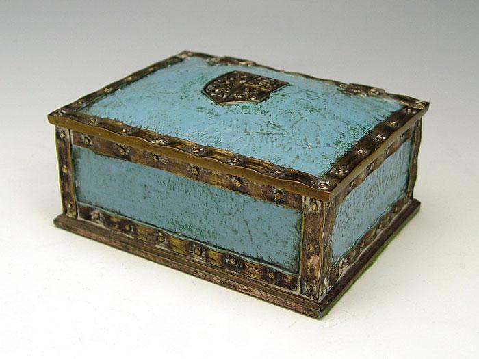 Appraisal: TIFFANY STUDIOS HERALDIC DESK BOX Blue faux leather with faux