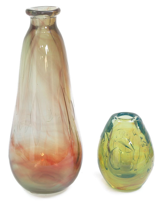 Appraisal: Dominick Labino glass vases two large amber colored vase signed