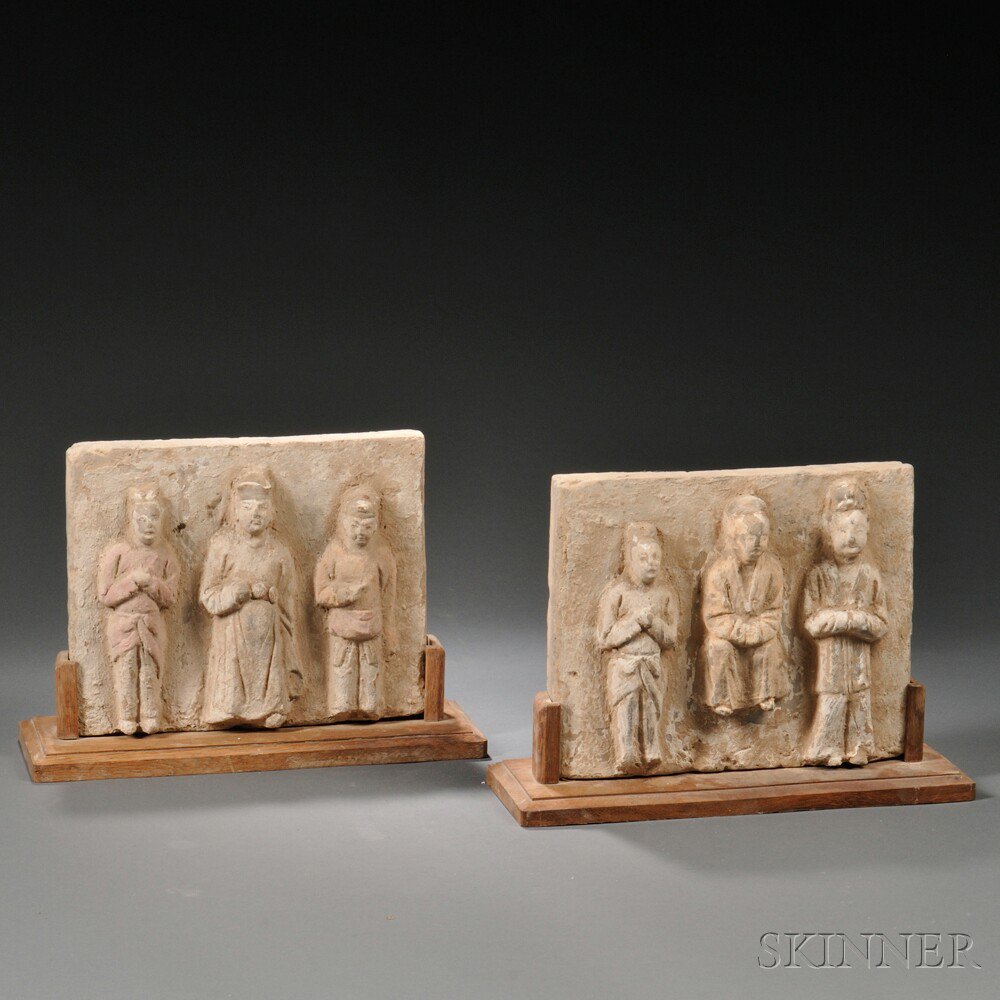 Appraisal: Two Earthenware Tiles China one with three women and the